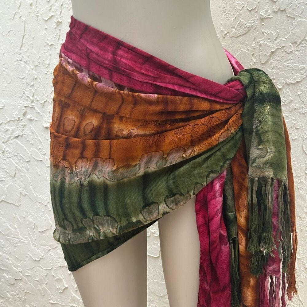 DIMRI Scarf Shawl Winter Layer Sarong Swim Wrap Fringe Multicolor Dip Dye Boho